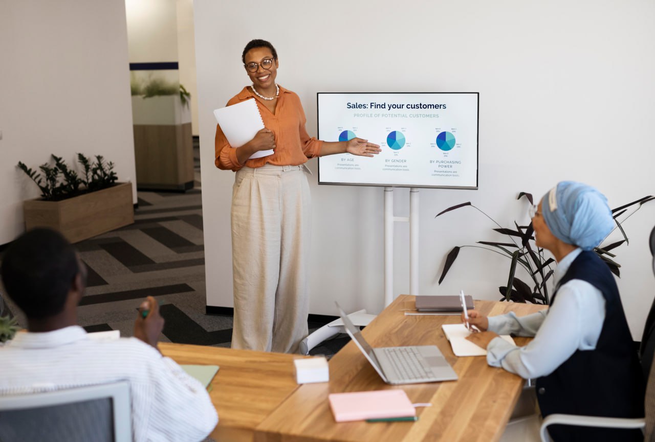Woman presenting business charts